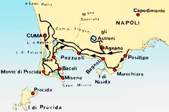Campi Flegrei: mappa delle principali località e città - riferimento: Napoli e dintorni; Anna Maria Bisi Ingrassia - Newton Compton editori; Roma, 1981