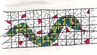 Design Mediterraneo: Arte del Mediterraneo: schizzo per un mosaico in vetro e maioliche raffigurante un serpente: Francesco Saverio Alessio,1987 - Appartamento BRUNETTI, 1986/88 con l'Ing. Giuseppe Pio ALESSIO